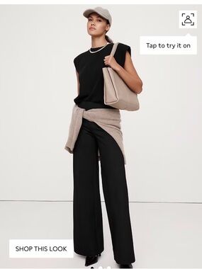 Banana republic Wide-Leg Black Pants — Tailored Ponte Trousers
